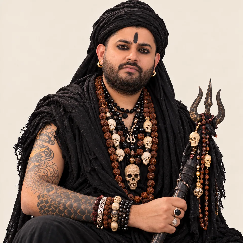 Pandit Ankush Ji wearing black spiritual attire